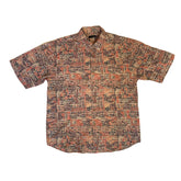 Vintage 90s abstract Aztec trippy grey brown coral soft poly viscose oversized large ugly shirt